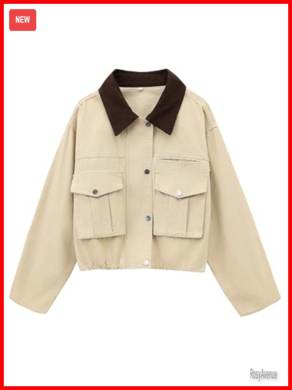 Women's Cropped Cotton Barn Jacket Contrast Collar Button Front Loose Fit